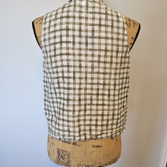 J Jill Sleeveless Green White Check Tie Front Summer Top Size XS Petite - Picture 4 of 6